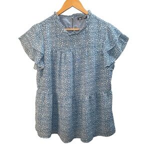 PrettyGarden Top Women Size Large Ruffle‎ Flutter Sleeve Babydoll Cottage Boho